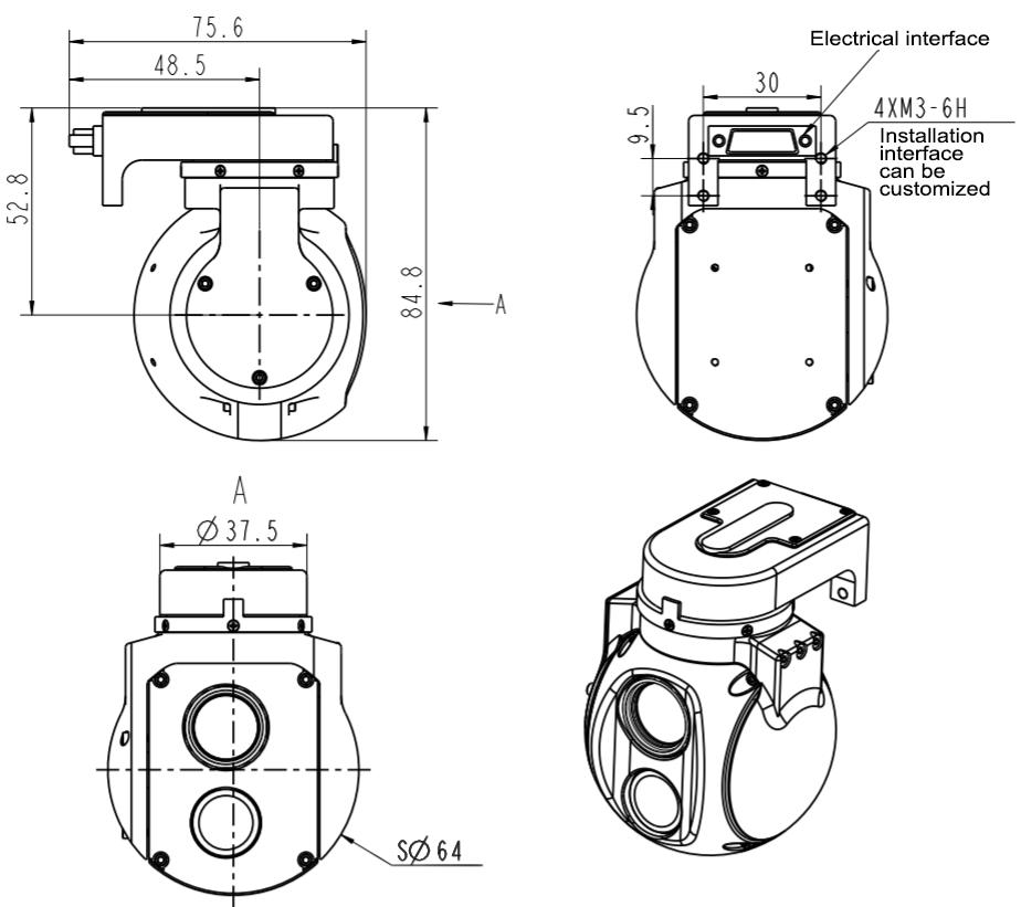 Drawing of Mini Gimbal Camera Payload with Dual-sensor